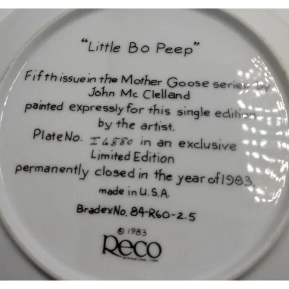 Little Bo Peep Plate Mother Goose John McClelland Limited Ed Reco 1983 - Picture 5 of 5
